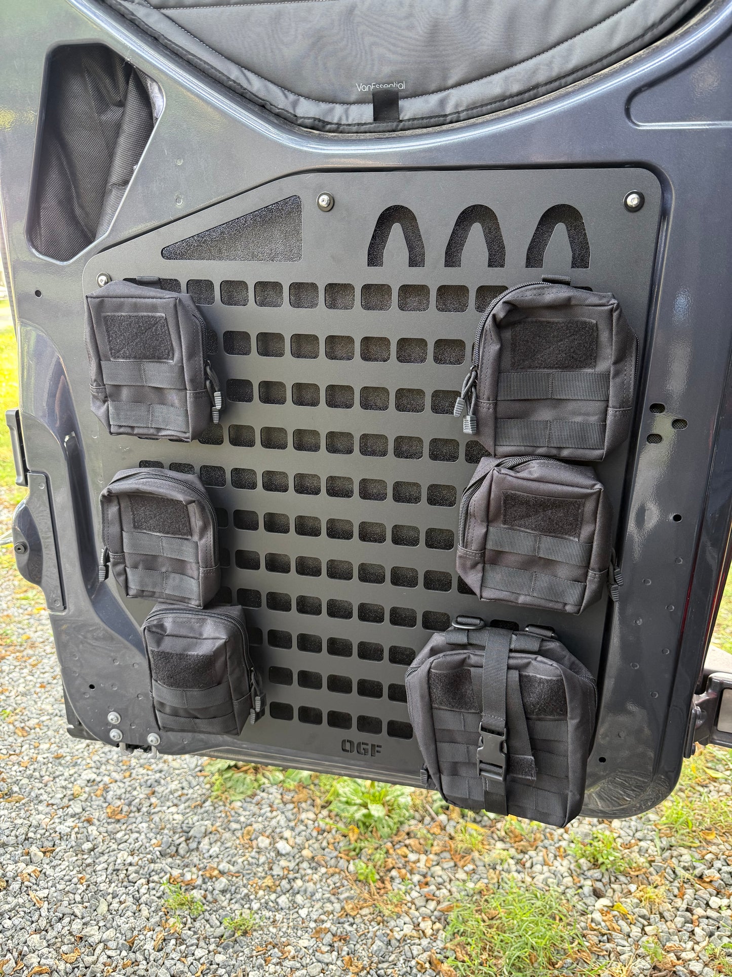 Mercedes Sprinter lower rear door MOLLE panel with modular storage pouches