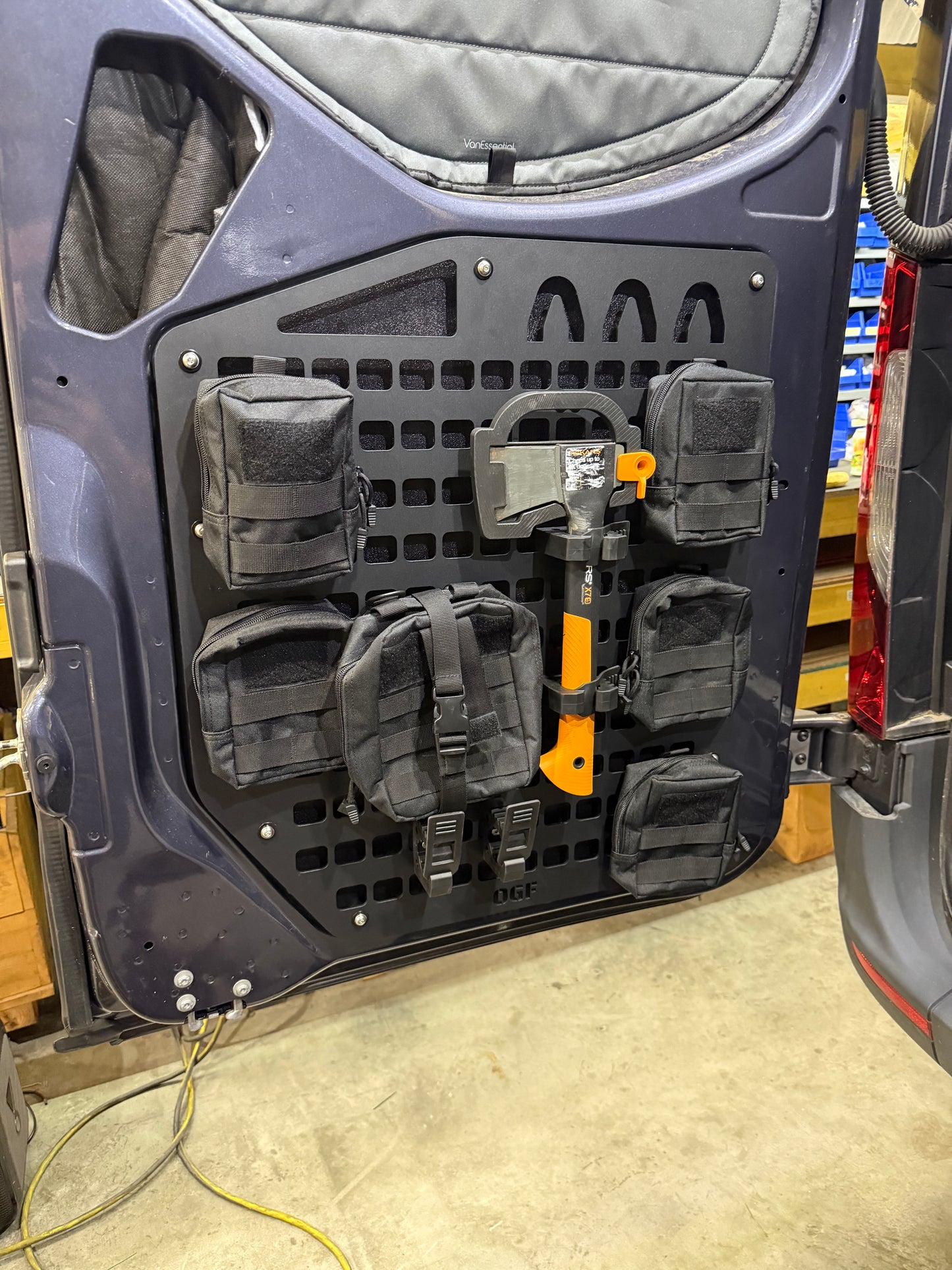 Mercedes Sprinter Rear door Molle Panel with pouches and mounted gear